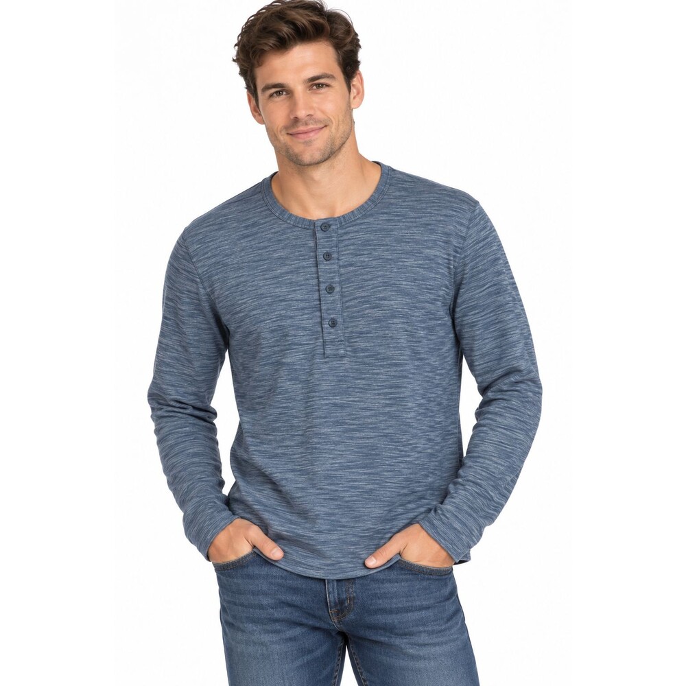 Men's Lululemon Pulse Slub Henley Shirt Size Medium? Heathered Blue Long Sleeve